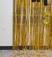Gold Tinsel Backdrop Party Decorations, Melsan 3.2 x 8 ft Foil Fringe Curtains Party Backdrop for...