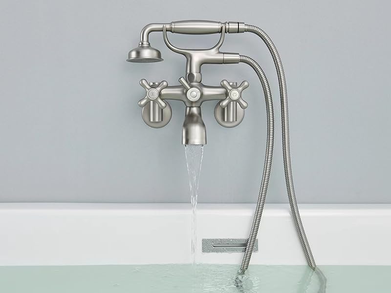 Qinkell Clawfoot Tub Faucet Wall Mount Tub Filler Brushed Nickel