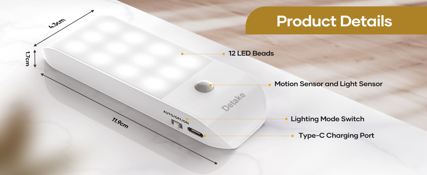 Motion Sensor Lights Indoor, 2 Pack Rechargeable LED Night Light with 3 Modes (AUTO/ON/Off), Stick-On Cupboard Light with Magnetic Strips for Wardrobe, Bedroom, Stair, Cabinet, Kitchen, Hallway 16 Motion Sensor Lights