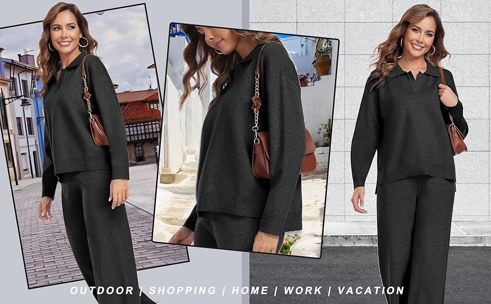 JAEZZIY Women's 2 Piece Sweater Sets Long Sleeve Knit