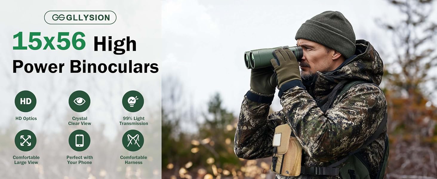 Gllysion 15x56 Binoculars for Adults High Powered
