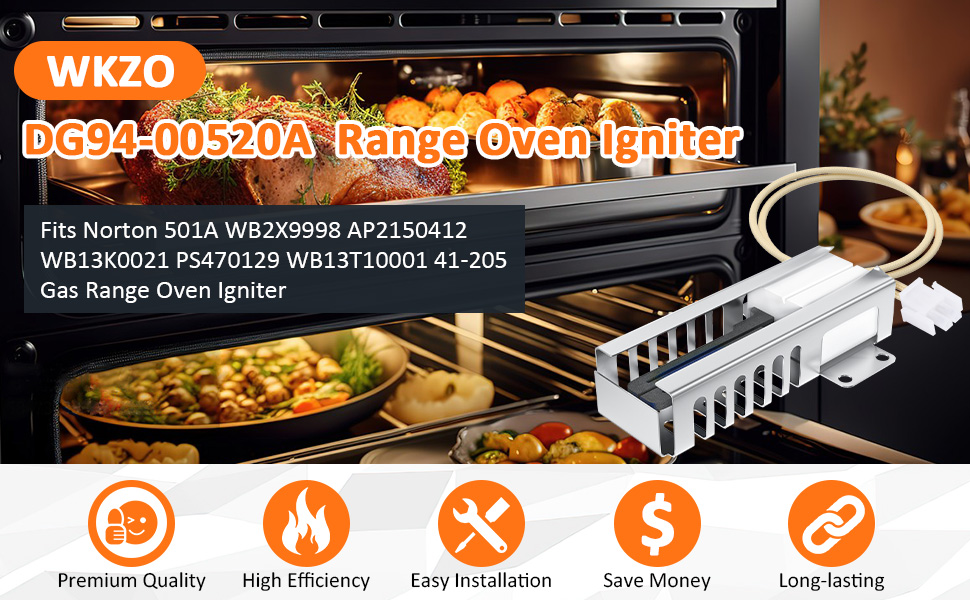 WKZO DG9400520A Range Oven Igniter for Samsung NX58H5600SS