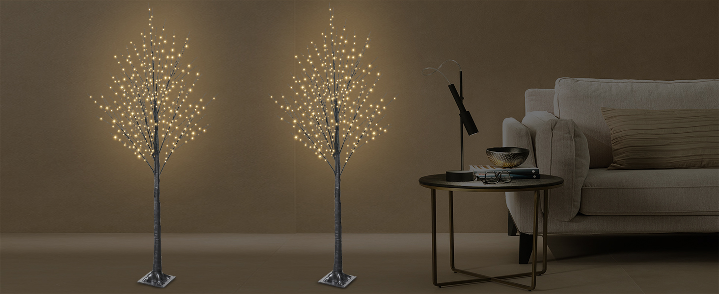 lighted birch tree