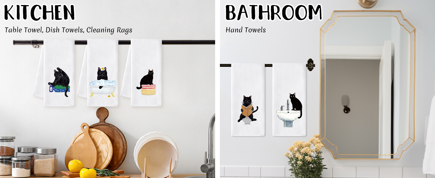 hand towel washcloth cat kitten polyester absorbent drying set bathroom bath kitchen cleaning wipe