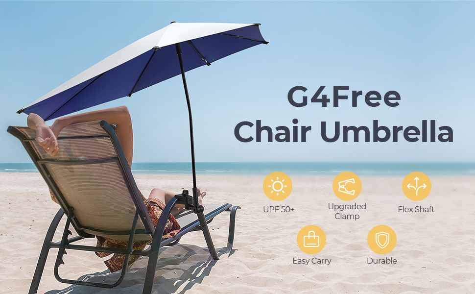G4Free UPF 50+ Adjustable Beach Umbrella XL with Universal Clamp for