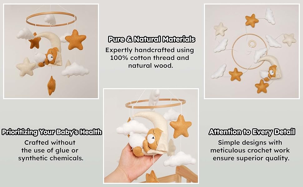 Sleeping Bear Baby Mobile for Crib, Handmade Felt Crib Mobile, Baby Crib Mobile 