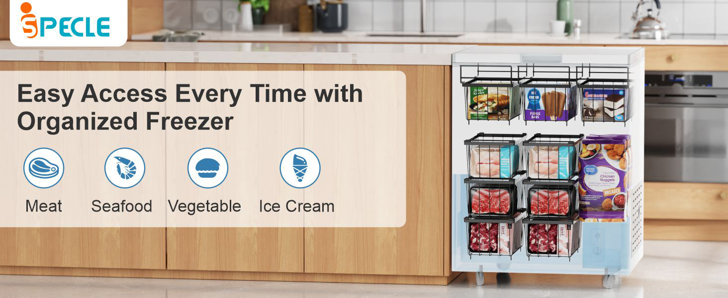 iSPECLE 2 Pack Freezer Baskets Hanging Chest Freezer Organizer Bins