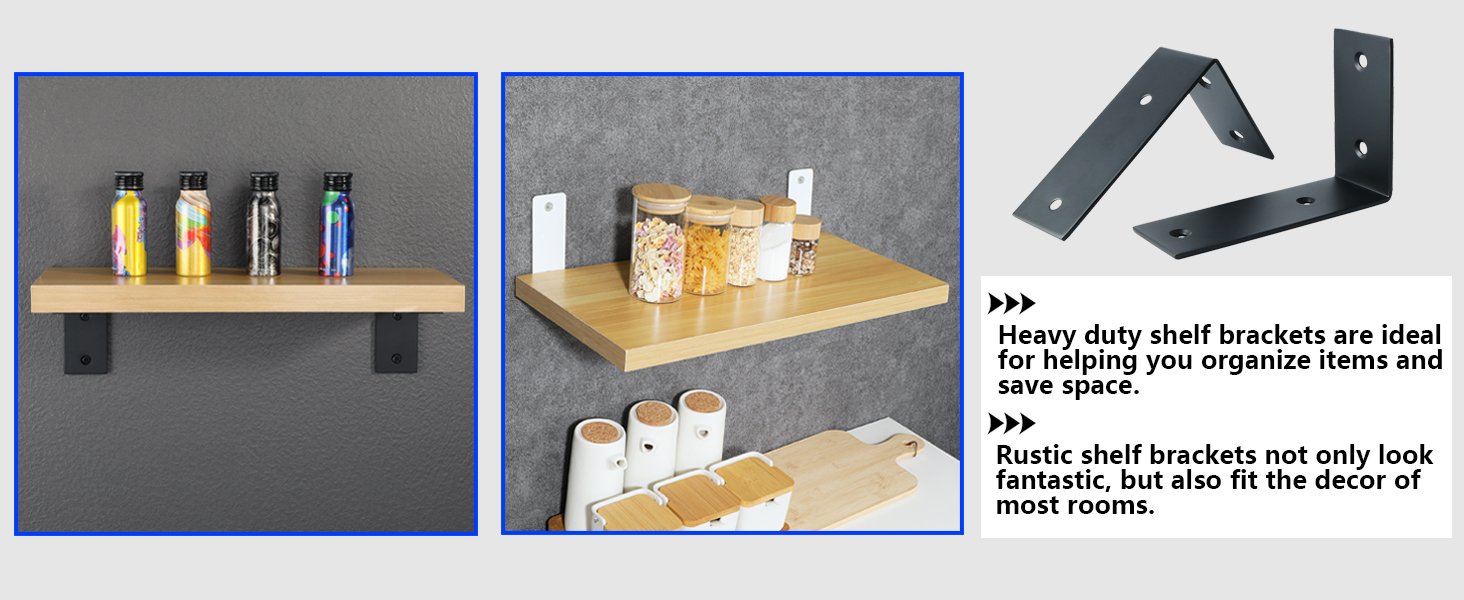 Mooche Black Shelf Brackets, 4PCS Widen LShape Wall Brackets for