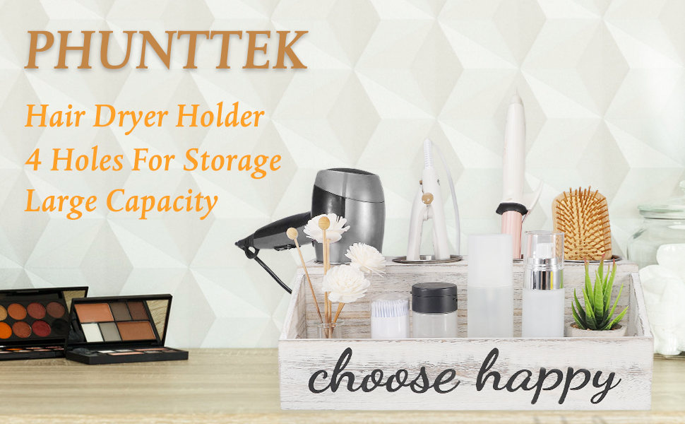 white hair tool organizer for bathroom