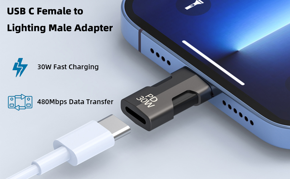 2 Pack USB C Lightning Adapter with 30W PD Support Fast Charging