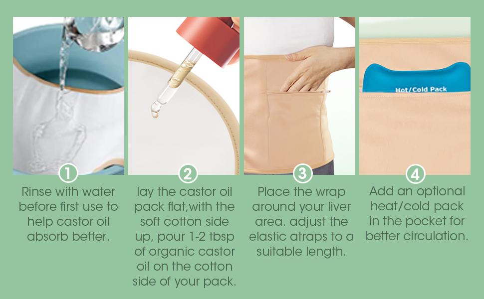 Castor Oil Pack Wrap Kit, 5 Pcs Organic Castor Oil Wrap Plus Size for Waist, Neck and Breast