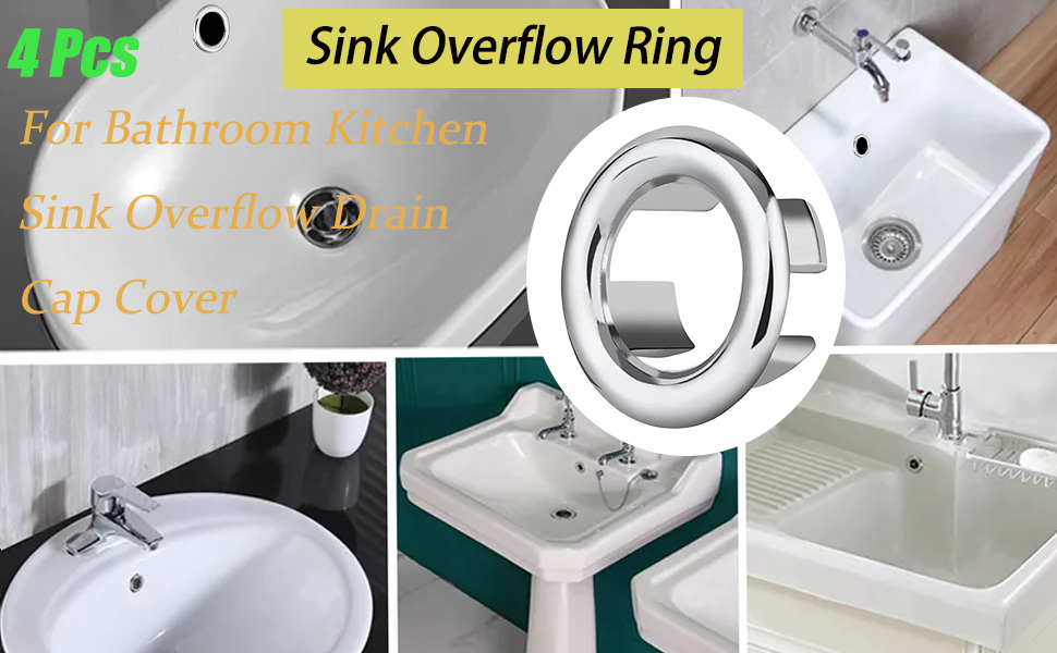 4 PCS Sink Overflow Ring Round Overflow Hole Cover Basin For Bathroom Kitchen Sink Overflow