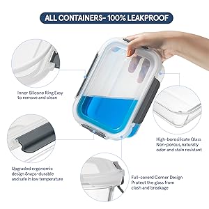 Glass Lunch Box with BPA Free, Stackable, High Temperature Resistance, for Freezer, Camping