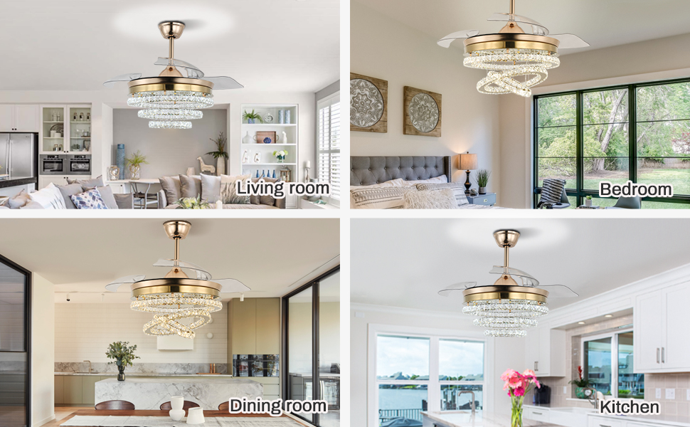 diisunbihuo 42" Dimmable Gold LED Fandeliers Crystal Chandelier Ceiling