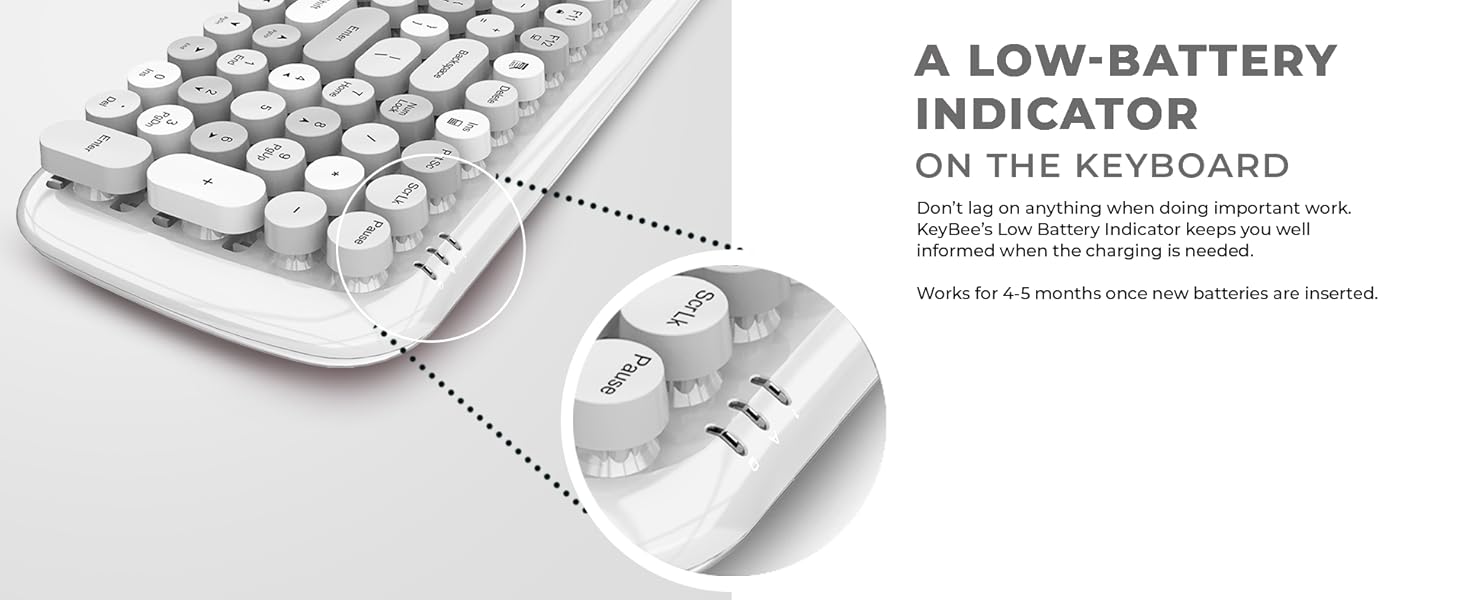 iGear KeyBee Retro Typewriter Inspired 2.4GHz Wireless Keyboard with Mouse Combo for Desktop/Laptop and Devices with USB Support, Single Nano Receiver, Round Keycaps, Cleaning Brush (White) (White) 29 iGear KeyBee Retro Typewriter