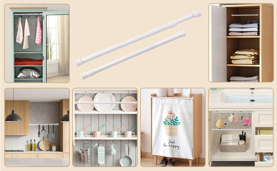 UFURMATE Tension Rod, 2Pcs White Spring Loaded Tension Rods Metal