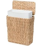 Coeusy 3 Gallon Wicker Trash Can,Small Bathroom Trash Can with Lid,Natural Water Hyacinth Wicker ...