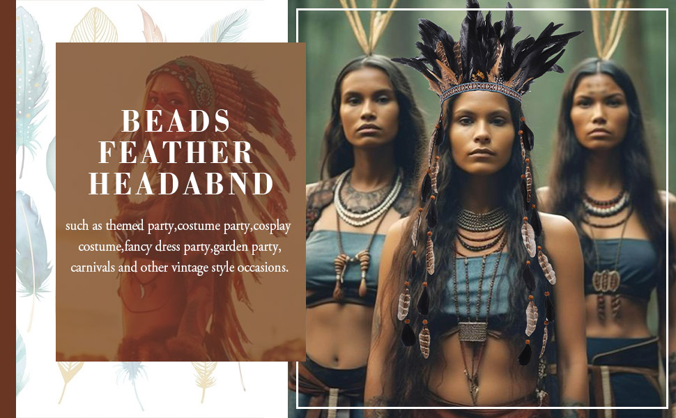 Beaded feather headband