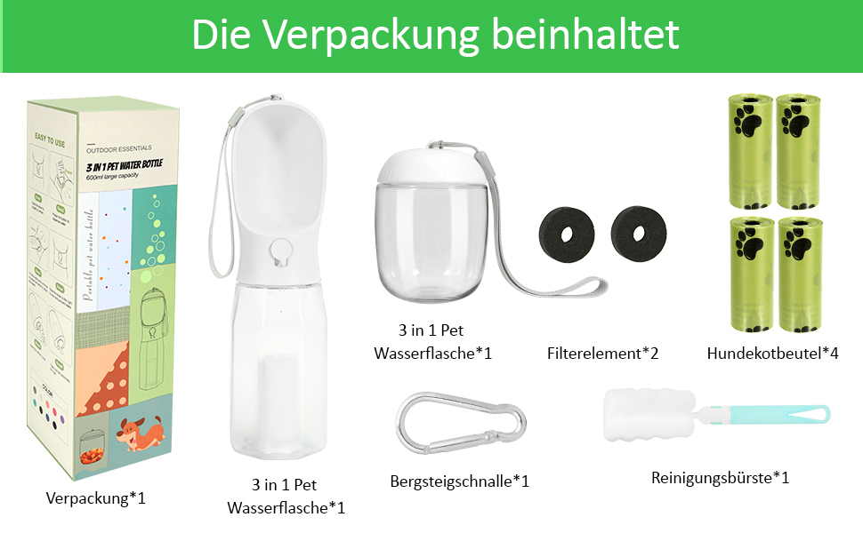 600ml Hundetrinkflasche für Unterwegs 