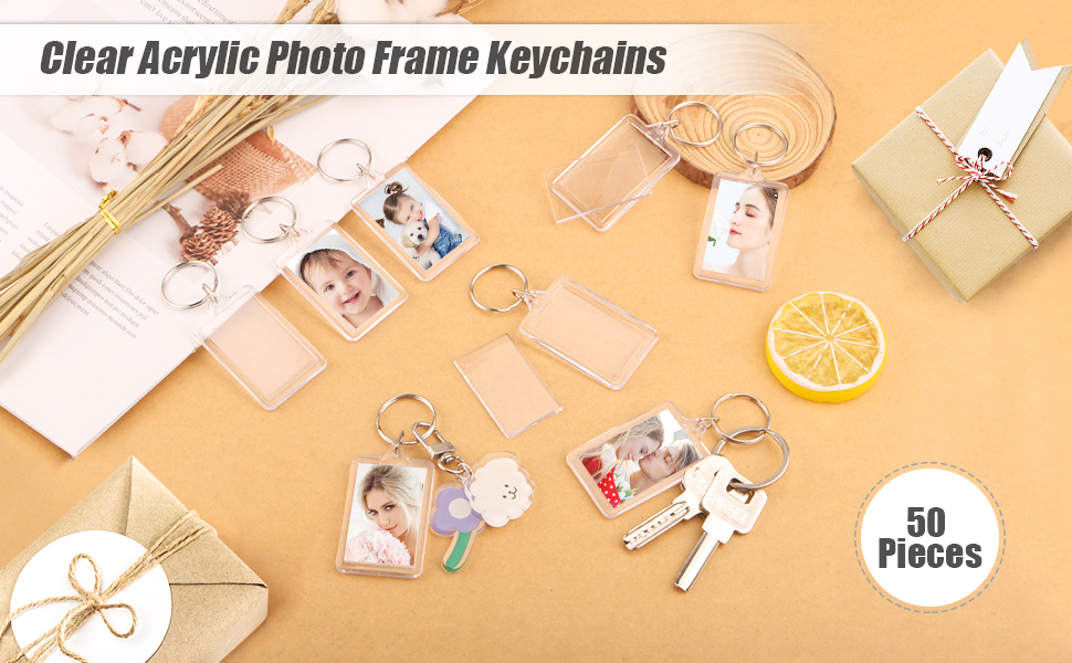 Cositina 50 Pack Acrylic Photo Frame Keychain Clear Photo