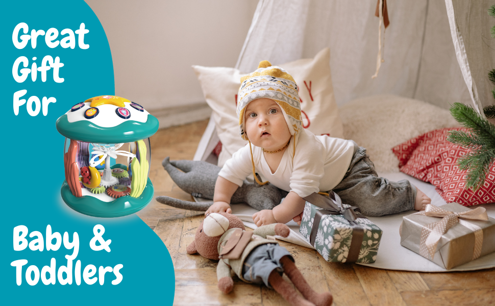 Obsiusfb Musical Light Up Infant Drum Toy, 360° Rotating