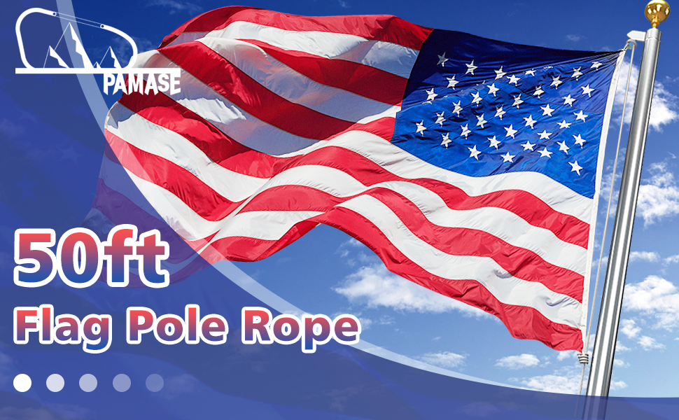PAMASE Flag Pole Rope 50ft Halyard Flagpole Rope