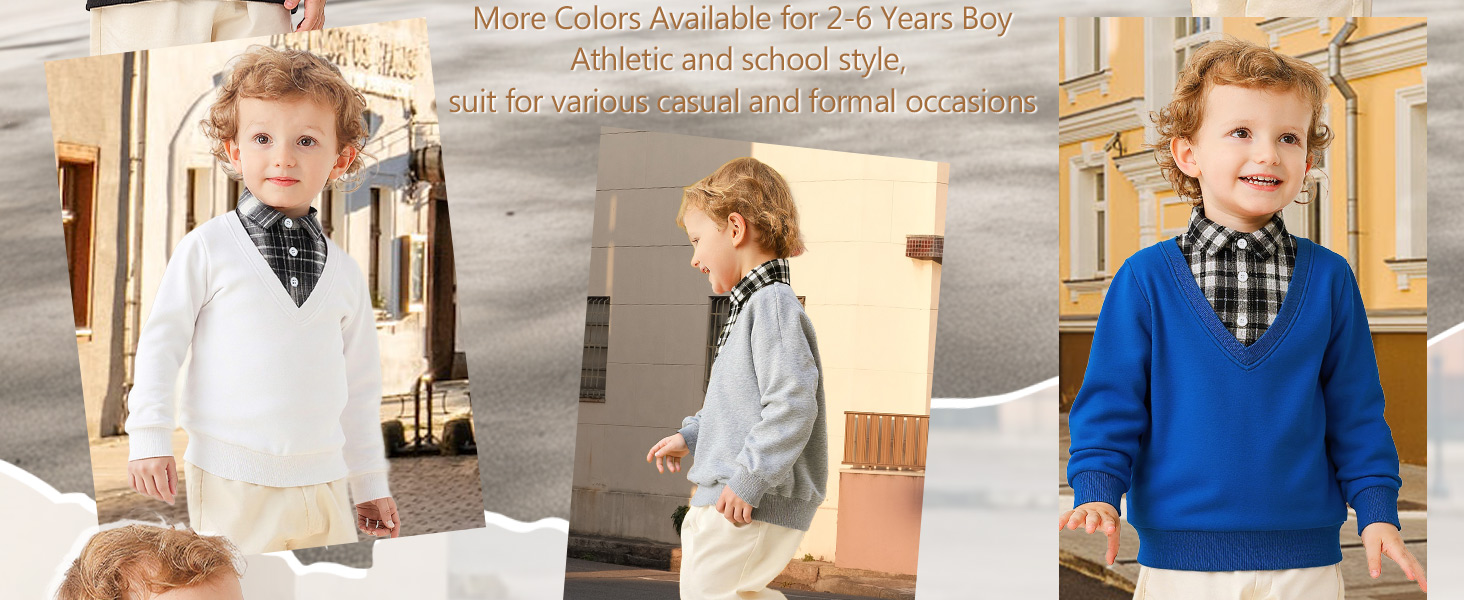 ALISISTER Toddler Boys Sweatshirt Crewneck Plaid Collar Long Sleeve Shirts 2-6 Years