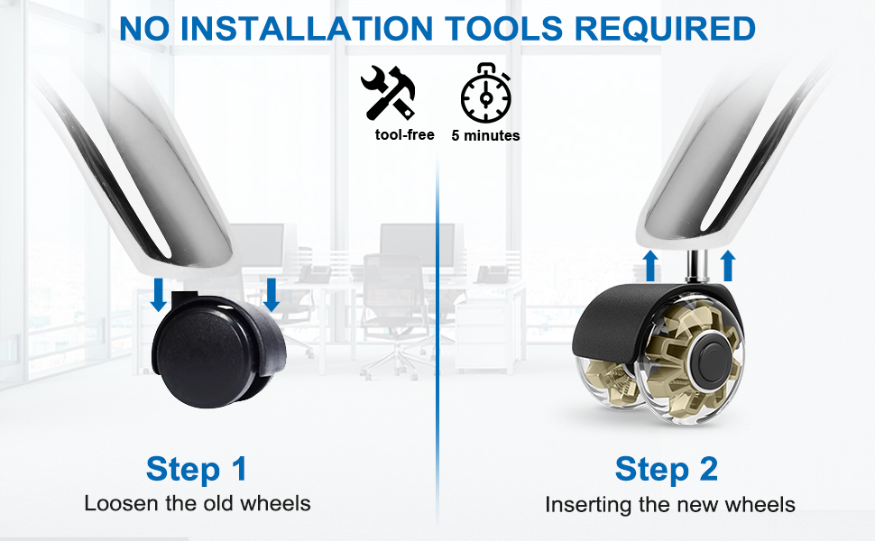 Office Chair Caster Wheels Set of 5 Chair Wheels for Hardwood, Carpet