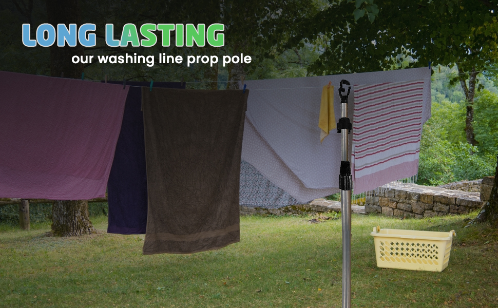 24m extending washing line prop pole g shaped hook with twist lock