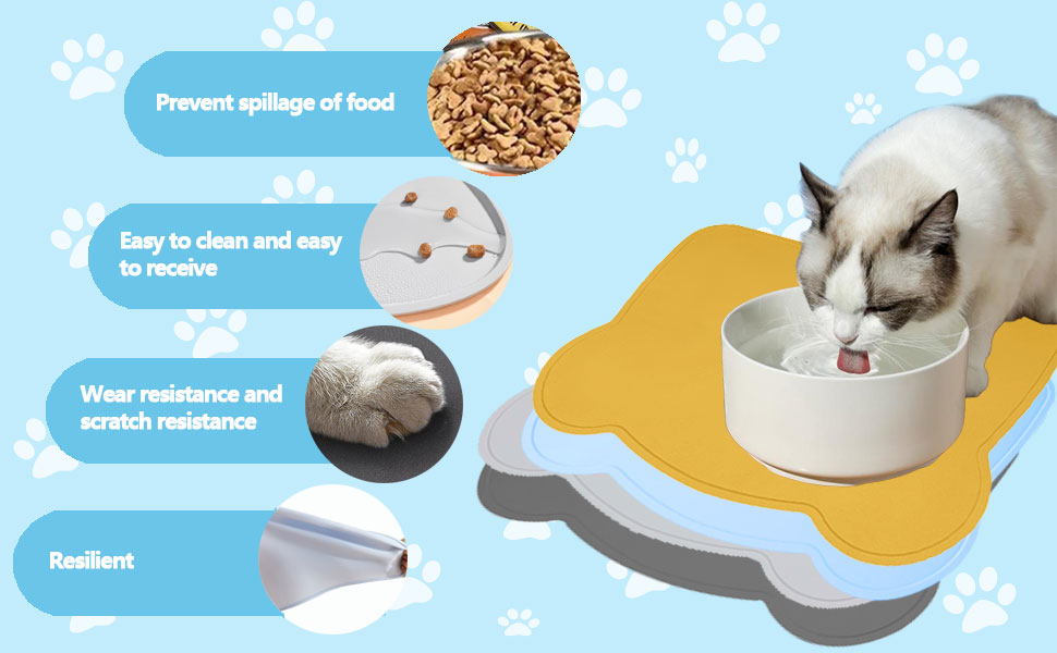 FENGZIZH Food Mat,Silicone Pet Food Mat, Pet Feeding Mat, Non-Slip & Waterproof Cat