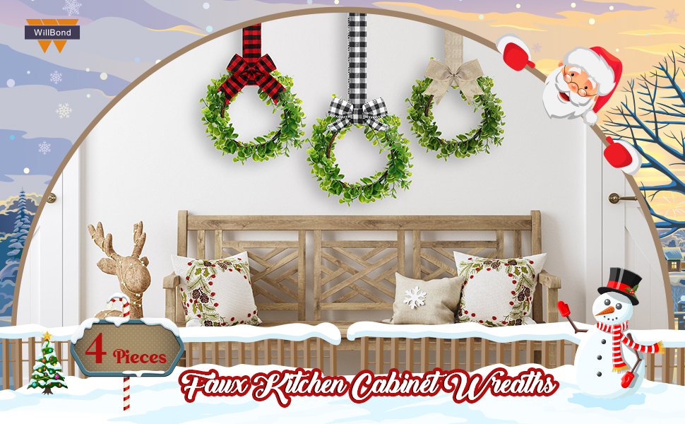 4 Pieces Faux Kitchen Wreaths Boxwood Wreaths with
