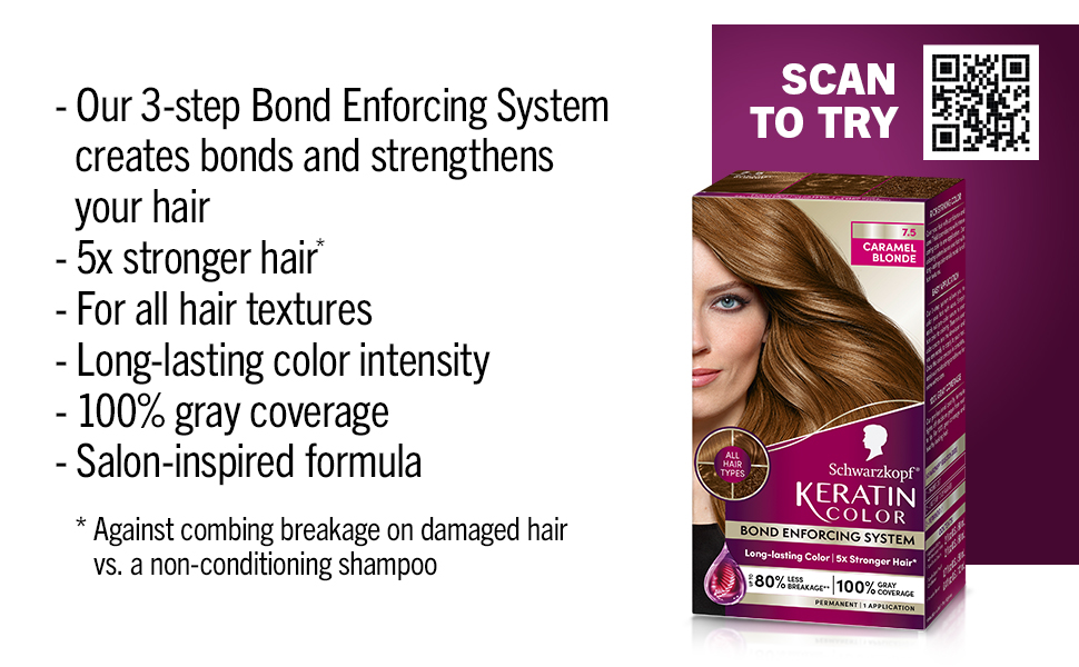 Schwarzkopf Keratin Color Permanent Hair Color Cream, 7.5 Caramel Blonde