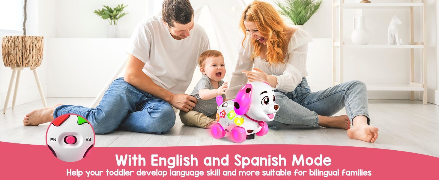 Juguetes de aprendizaje bilingüe para niños de 1 año con modo inglés y español