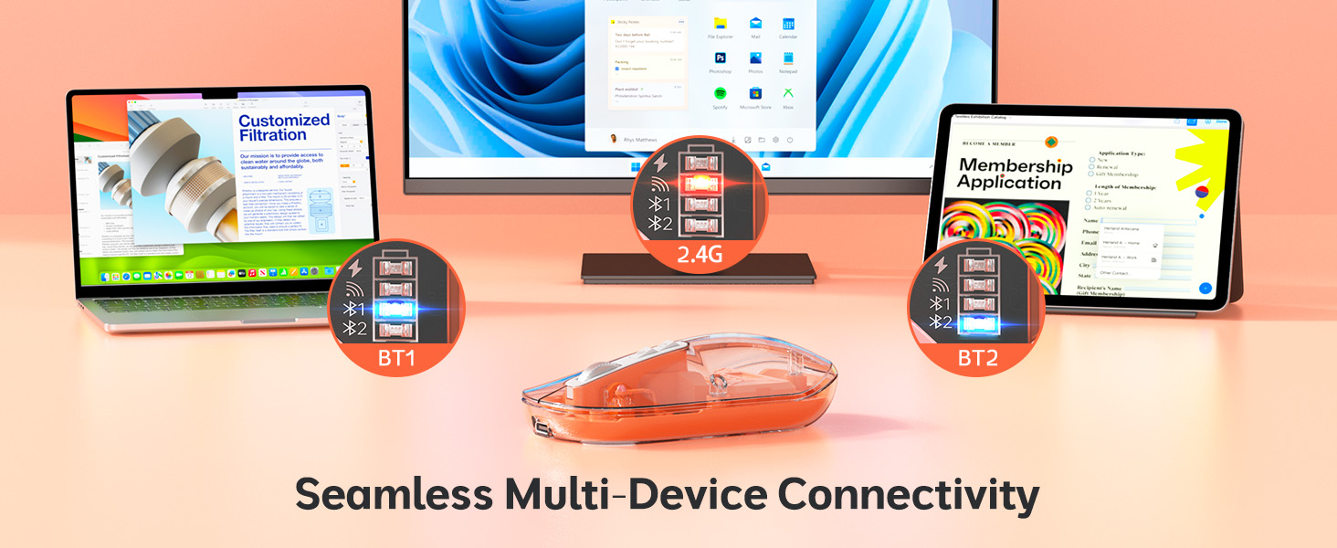 Wireless Bluetooth5.1&amp;2.4G Mini Lightweight Mouse,Transparent Clear Mouse