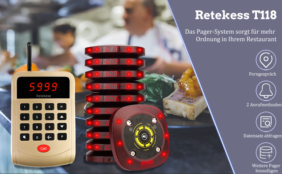Retekess T118 Pager System Anrufsystem Kundenrufsystem 1 Kellner