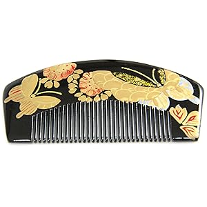 Amazon.co.jp: 櫛かんざし -95- 前櫛 半京 髪飾り 蒔絵 黒 蝶々