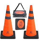 RoadHero 28 Inch Collapsible Traffic Safety Cones with Black Weighted Base, Construction Orange C...