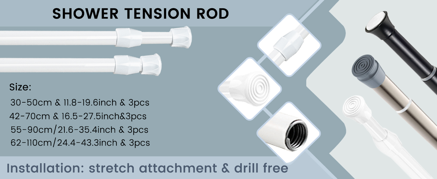 Bicolic 3PCS Extendable Net Curtain Rods, Spring Loaded Tension Rods