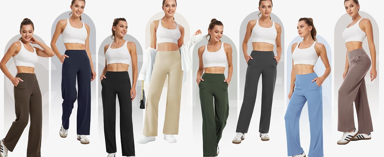 Wide Leg Pants Woman High Waist Yoga Pants with Pockets Loose Stretch Dress Work Pants Casual