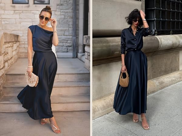 LilySilk 100% Silk Skirt A Line Umbrella Maxi Floor Length