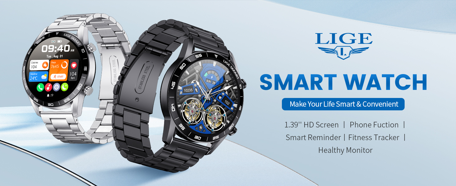 LIGE Smart Watch for Men with Answer/Make Calls, 1.39'' HD Touch Screen