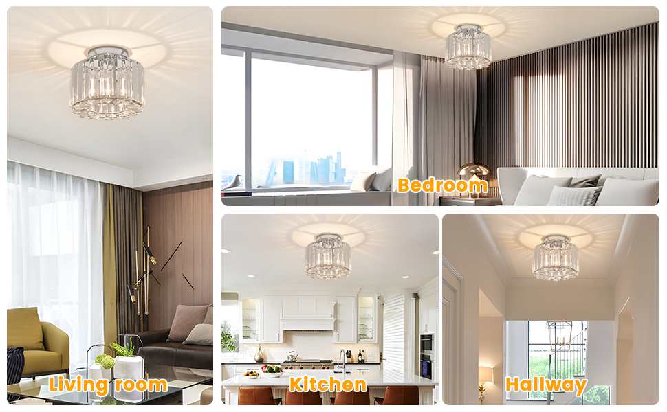 XIEYOR Elegant Gold Crystal Chandelier - Modern Semi Flush