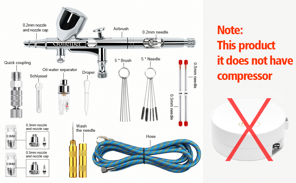 Gohelper Model Airbrush Kit, Double Action Professional Airbrush Gun 0.
