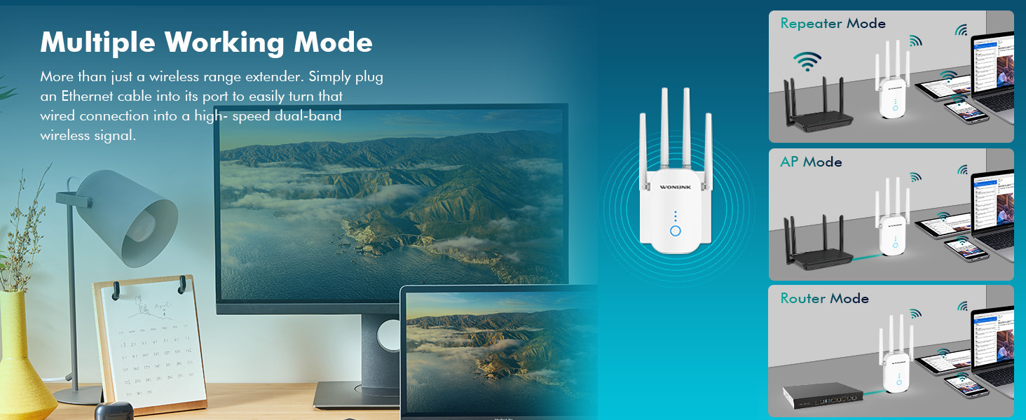 WiFi Repeater WiFi Extender Booster WiFi Signal Booster for Home, Support Repeater/Router/AP Mode