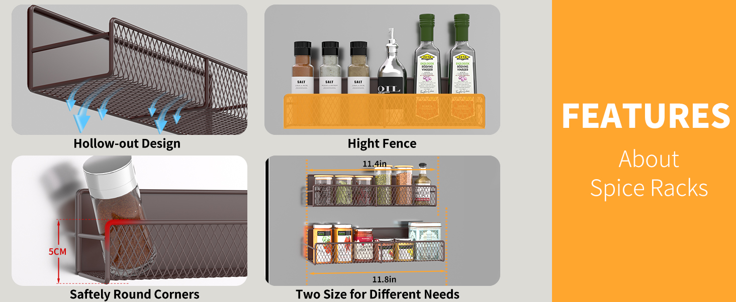 Magnetic Spice Rack for Refrigerator, 100% Metal Strong Magnet Shelf Black,Spice Organizer Storage 