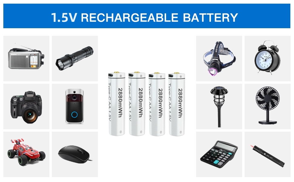 Rechargeable AA Batteries TypeC USB 1.5V 2880mWh AA