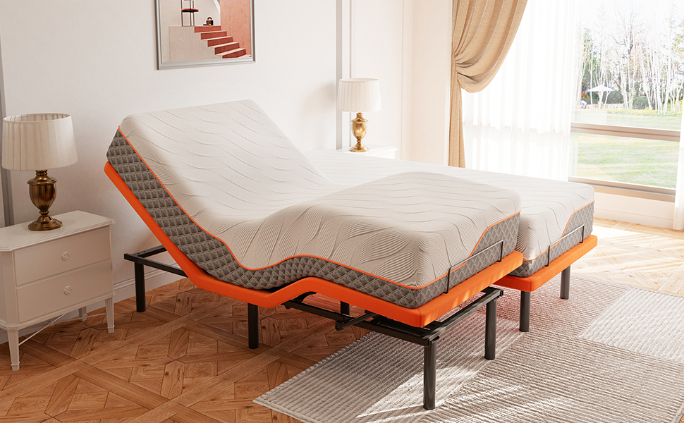 ESHINE Adjustable Bed Frame Split King Ergonomic Electric Bed Base, Foot & Head