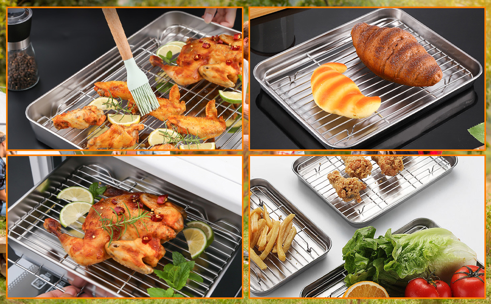 Roasting Pan with Rack, Stainless Steel Roaster with Rack, Easy Clean Rectangular Roasting Pan