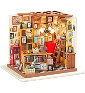 RoWood Wooden DIY Miniature Dollhouse Kit with Furniture and Accessories, 1:24 Scale Library - Sa...