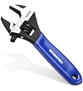 WORKPRO 4-Inch Adjustable Wrench, Cr-V Steel Wrench, Wide Jaw Black Oxide Wrench, Metric & SAE Sc...